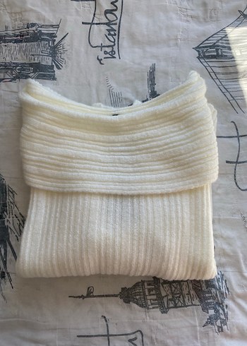 Beyaz Bohem Yaka Detaylı Kadın Triko Kazak - Görsel 2