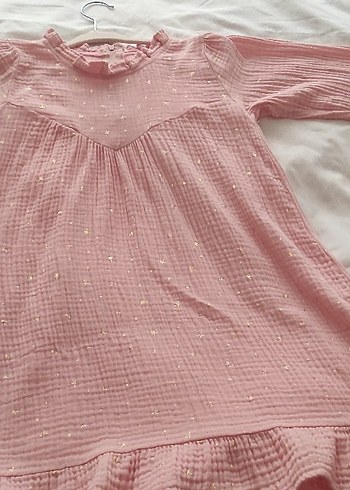 Zara Pembe Keten Fırfırlı Uzun Kollu Kız Elbisesi