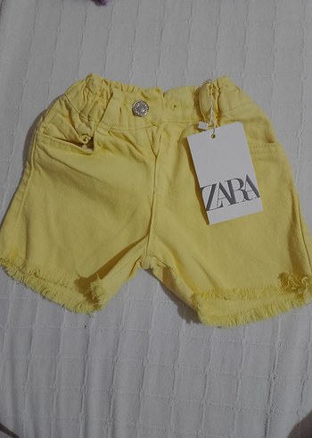 ZARA Sarı Kız Çocuk 100 pamuklu Keten Şort