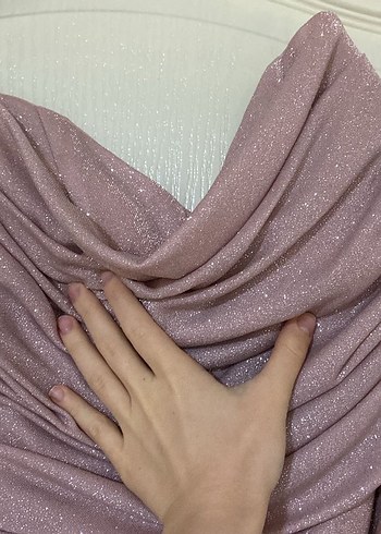 Pudra Rengi Simli Straplez Uzun Abiye - Görsel 5