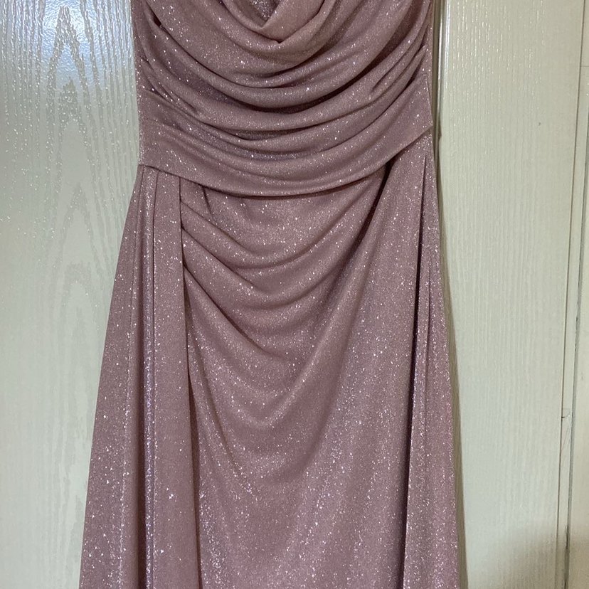 Pudra Rengi Simli Straplez Uzun Abiye - Görsel 2