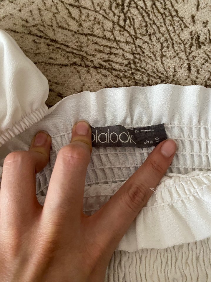 Beyaz Keten Fırfırlı Uzun Kollu Bluz - Görsel 3