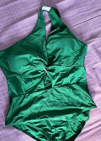 Drapeli Parlak Yeşil Kadın Mayo - Görsel 2