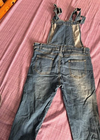 Kadın Mavi Denim Midi Askılı Tulum - Görsel 4