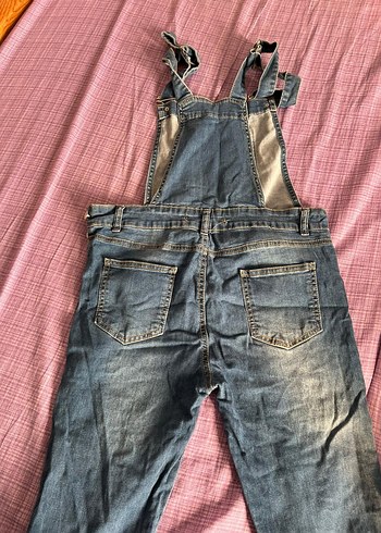 Kadın Mavi Denim Midi Askılı Tulum - Görsel 3