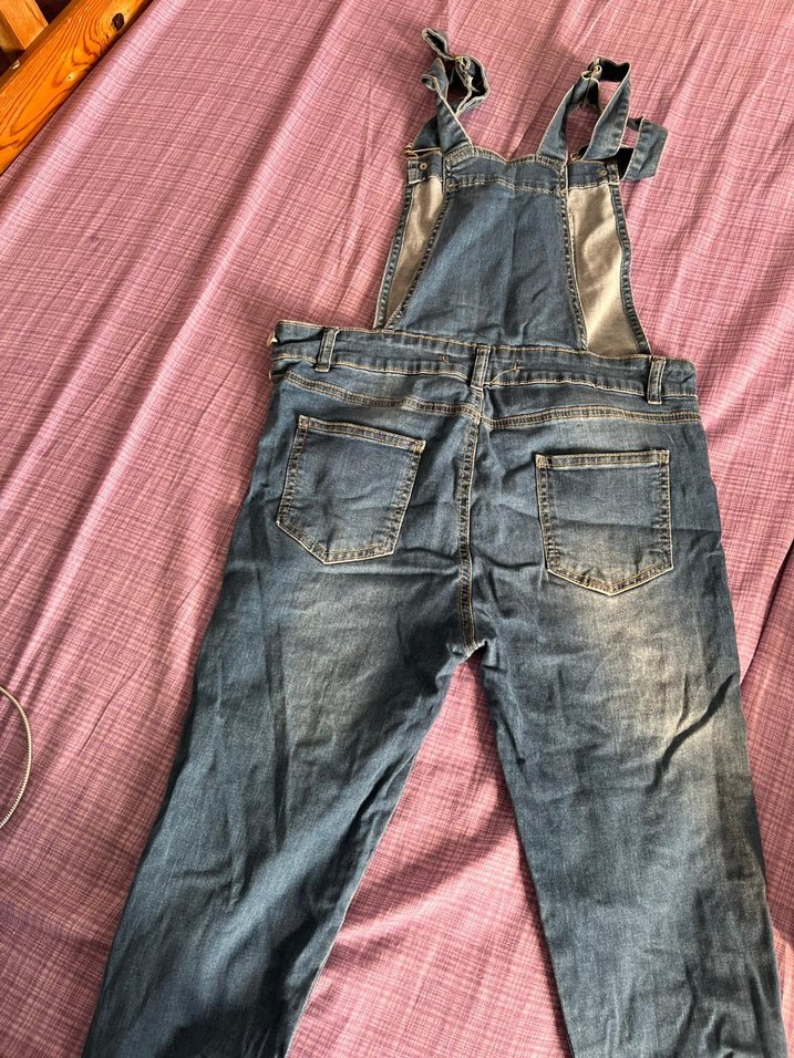 Kadın Mavi Denim Midi Askılı Tulum - Görsel 4