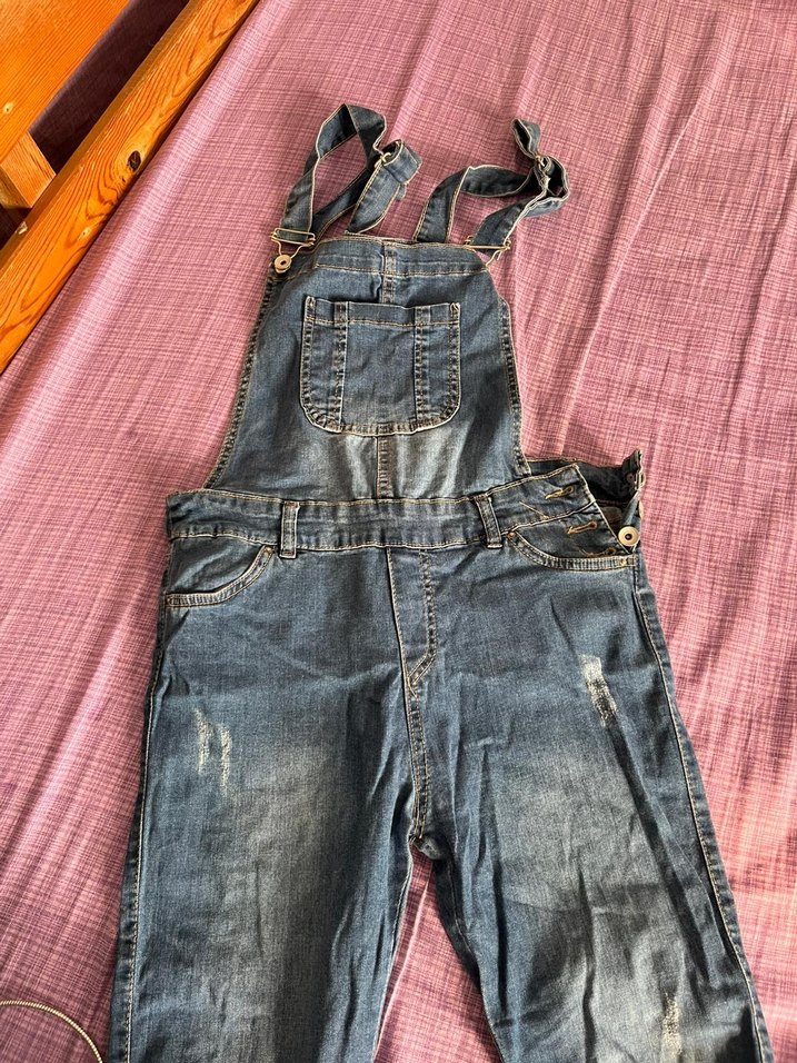 Kadın Mavi Denim Midi Askılı Tulum - Görsel 2