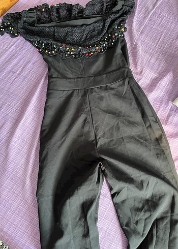 Nakışlı Siyah Straplez Uzun tulum - Görsel 5