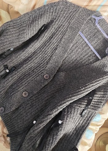 Düğmeli Gri Kadın Triko Hırka - Görsel 2