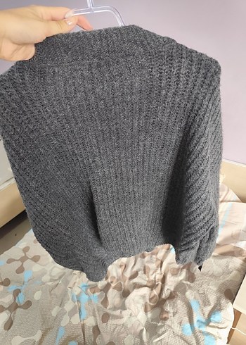 Düğmeli Gri Kadın Triko Hırka - Görsel 3