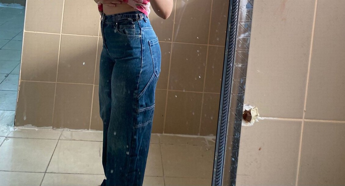 Düğmeli Mavi Bağlama Desenli Midi Kadın Kot Pantolon - Görsel 2