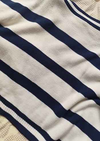 Kadın Çizgili Triko Kazak - Görsel 2