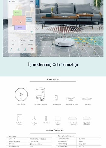  Beden Renk Xiaomi İmilab V1 robot süpürge
