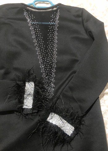 Uzun Kollu Siyah Kadın Gece Elbisesi - Görsel 4