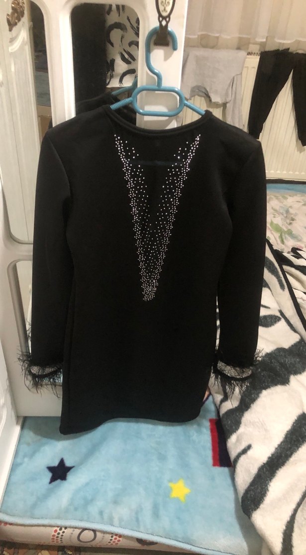 Uzun Kollu Siyah Kadın Gece Elbisesi - Görsel 5