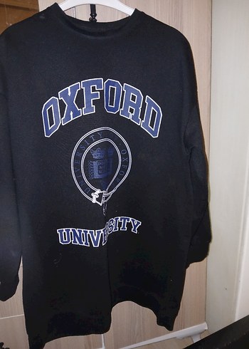 Oxford Baskılı Siyah Kadın Sweatshirt