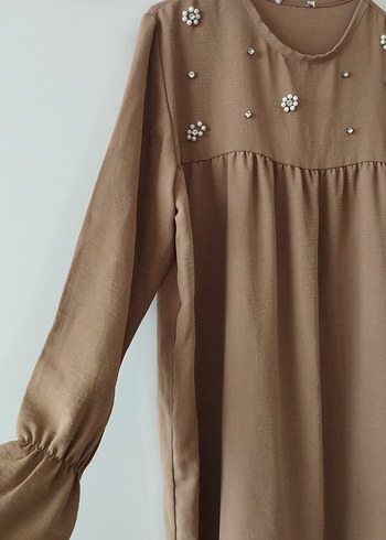 Diğer Bej Uzun Kollu Nakışlı Kadın Tunik