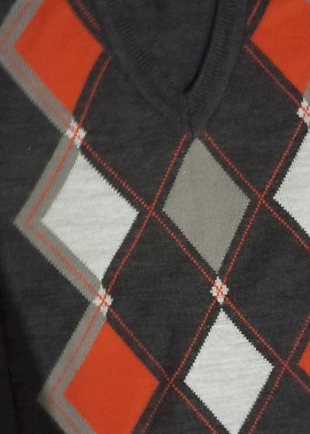 Bohem Tarz Retro Desenli V Yaka Gri Erkek Kazak - Görsel 2