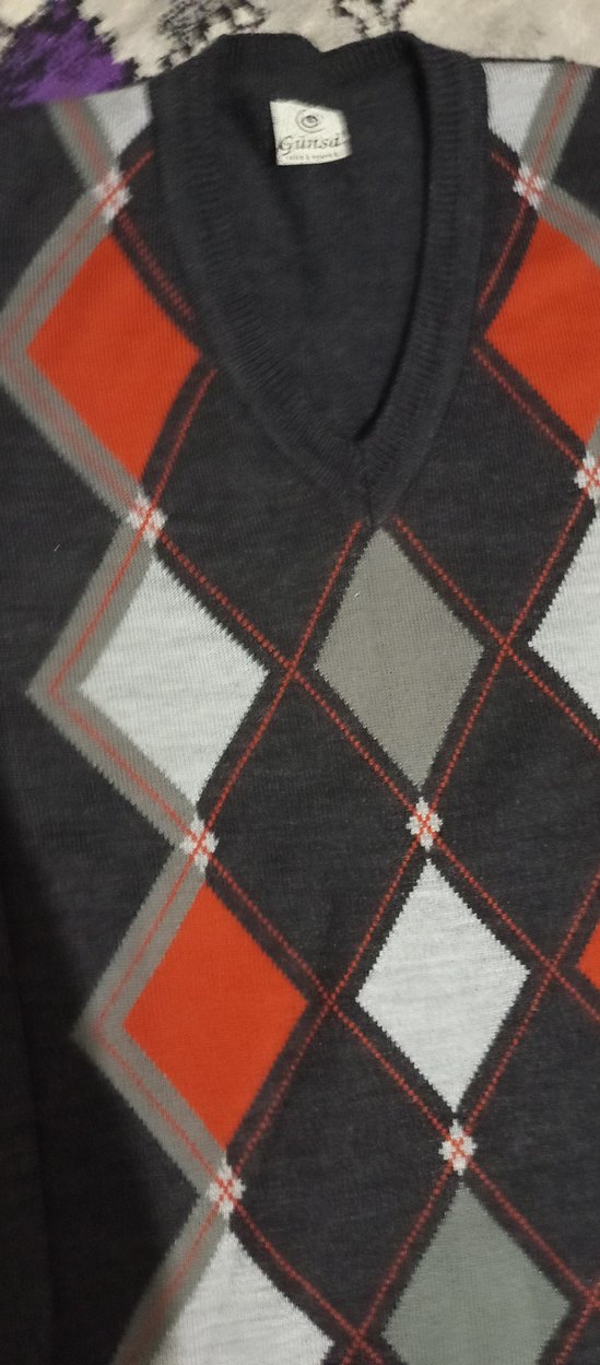 Bohem Tarz Retro Desenli V Yaka Gri Erkek Kazak - Görsel 2