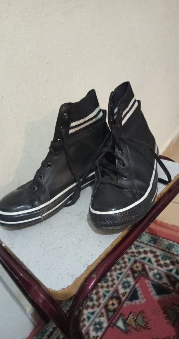 Siyah Bağcıklı Kadın Stiletto Spor Ayakkabı - Görsel 3