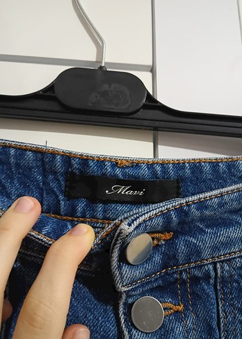 Düğmeli Mavi Loose Fit Denim Kadın Pantolon - Görsel 4