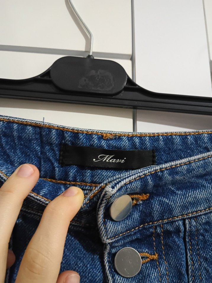 Düğmeli Mavi Loose Fit Denim Kadın Pantolon - Görsel 4