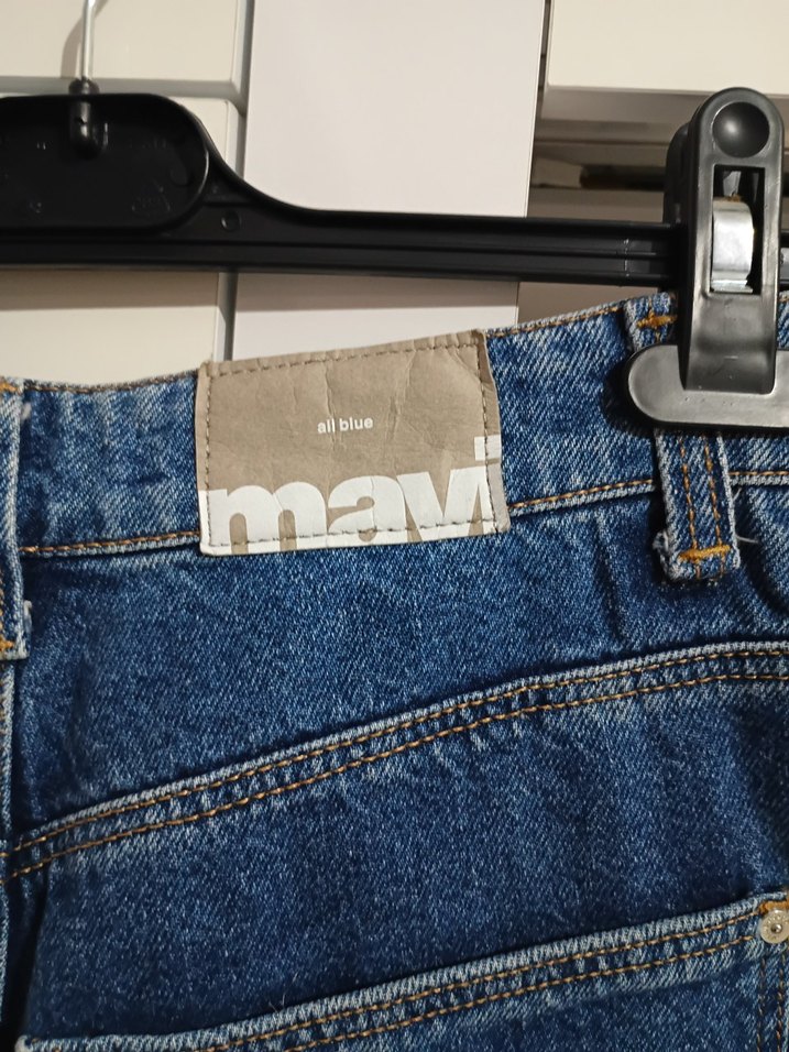 Düğmeli Mavi Loose Fit Denim Kadın Pantolon - Görsel 2