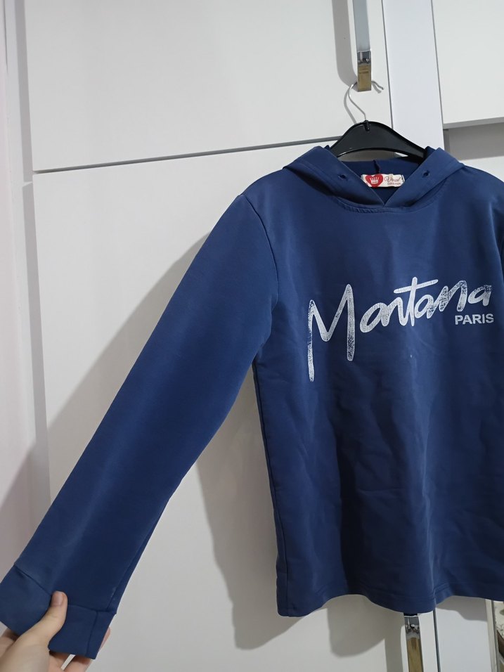 Mavi Kapüşonlu Paris Baskılı Sweatshirt - Görsel 2