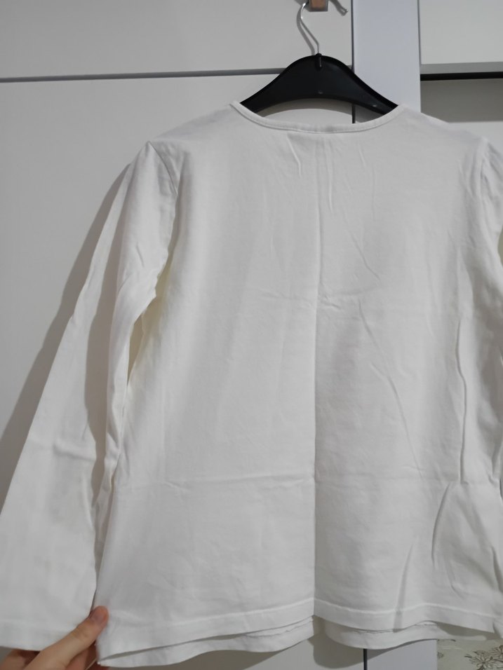 Beyaz Unicorn Baskılı Uzun Kollu Kız Tişörtü - Görsel 4