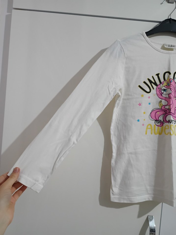 Beyaz Unicorn Baskılı Uzun Kollu Kız Tişörtü - Görsel 2