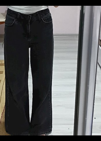 Siyah renk bol Kadın Kot Pantolon - Görsel 3