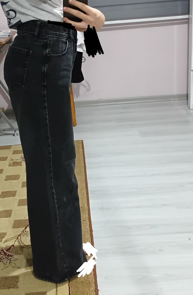 Siyah renk bol Kadın Kot Pantolon - Görsel 4