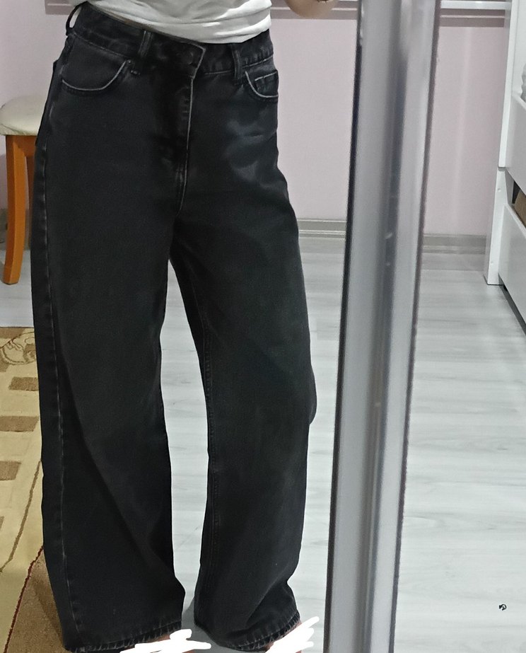 Siyah renk bol Kadın Kot Pantolon - Görsel 2