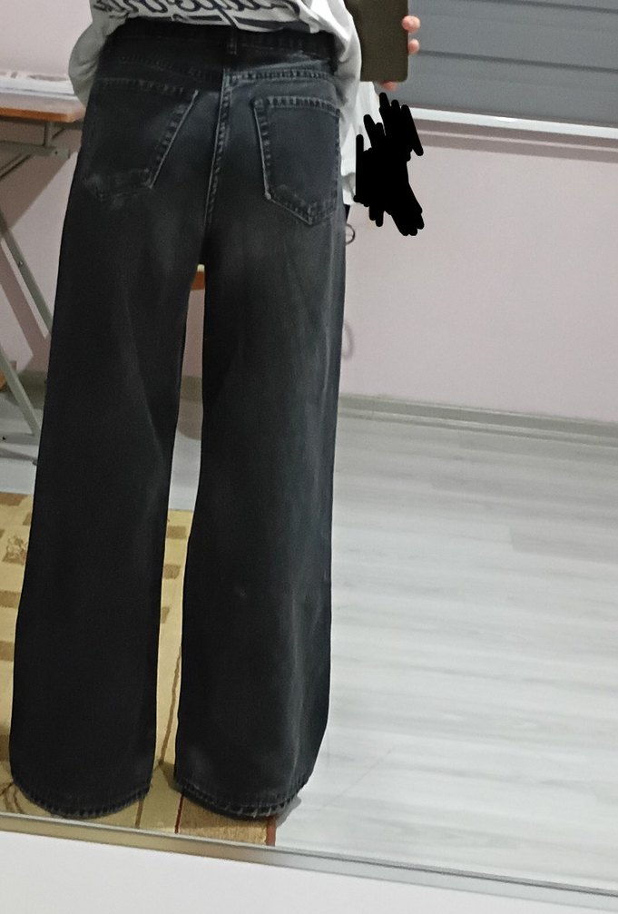 Siyah renk bol Kadın Kot Pantolon - Görsel 5