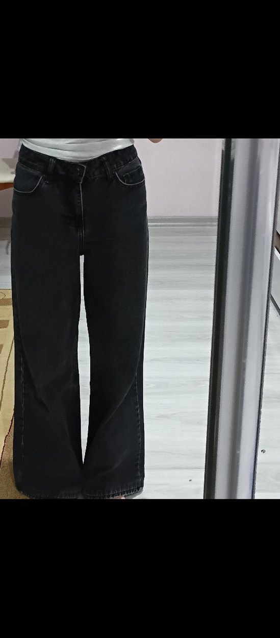 Siyah renk bol Kadın Kot Pantolon - Görsel 3