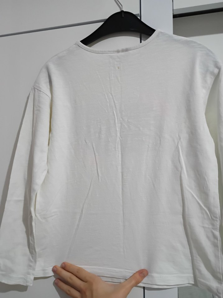 Beyaz Baskılı Uzun Kollu Kız Tişörtü - Görsel 4