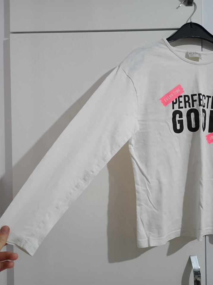 Beyaz Baskılı Uzun Kollu Kız Tişörtü - Görsel 2