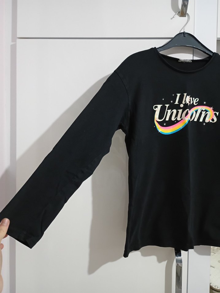 Kız Çocuk Siyah Uzun Kollu Baskılı Tişört - Görsel 2