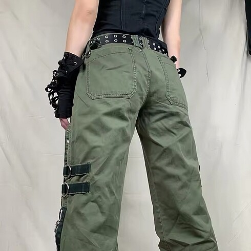 s Beden Y2K Cyber Grunge Haki Kargo Pantolon