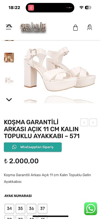 38 Beden beyaz Renk 11 cm koşma garantili gelinlik ayakkabısı