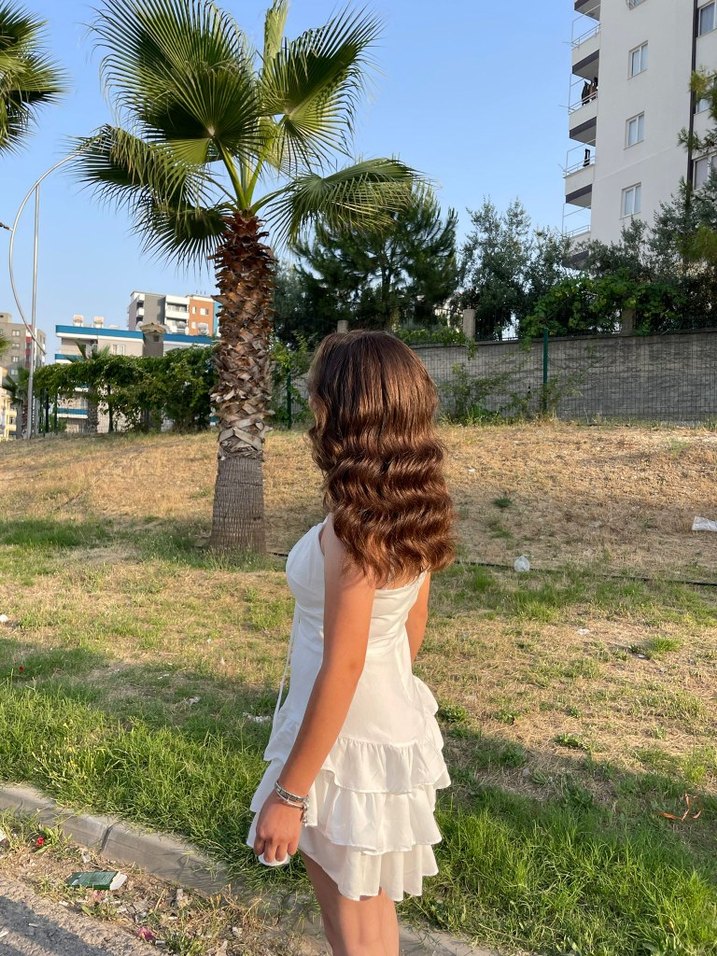 Beyaz Askılı Midi Mezuniyet Elbisesi - Görsel 3