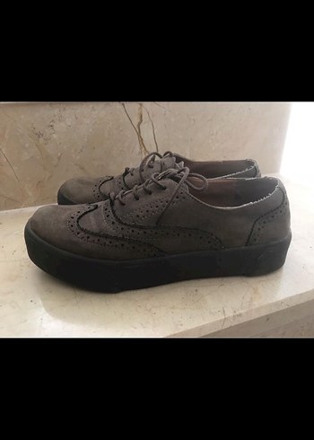 Kahve Süet bayan kalın topuk Ayakkabı - Görsel 3