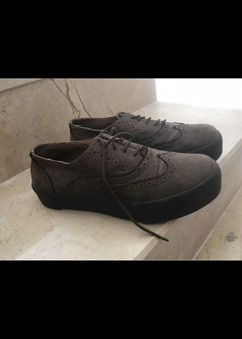 Kahve Süet bayan kalın topuk Ayakkabı - Görsel 2