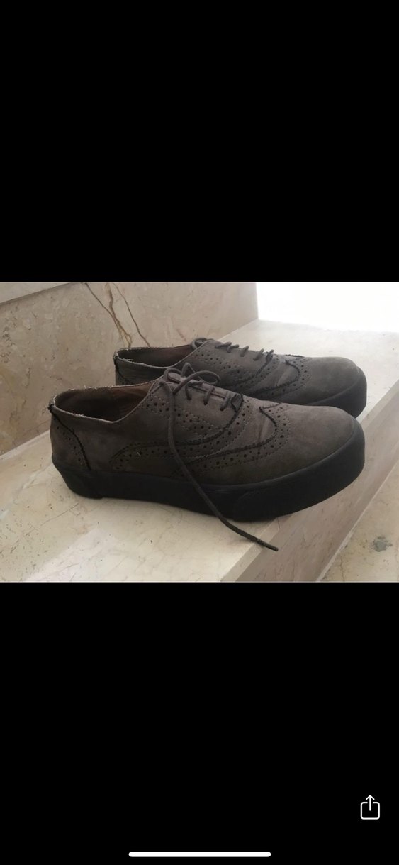 Kahve Süet bayan kalın topuk Ayakkabı - Görsel 2