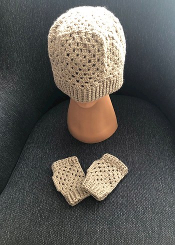 Bej Örgü Kadın Bere takımı - Görsel 2