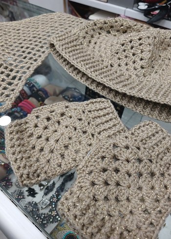 Bej Örgü Kadın Bere takımı - Görsel 4