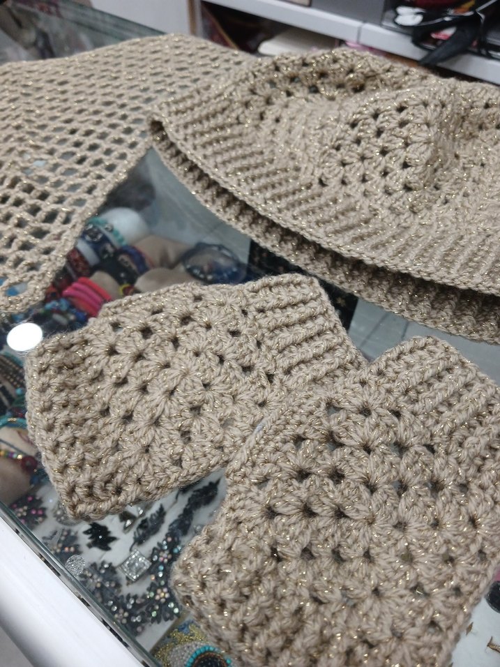 Bej Örgü Kadın Bere takımı - Görsel 4