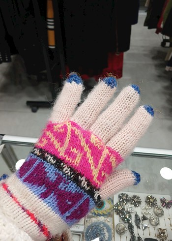 Renkli Bohem Örgü Kadın Eldivenleri - Görsel 3