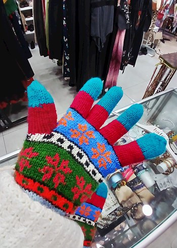 Renkli Bohem Örgü Kadın Eldivenleri - Görsel 7