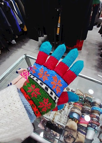 Renkli Bohem Örgü Kadın Eldivenleri - Görsel 4